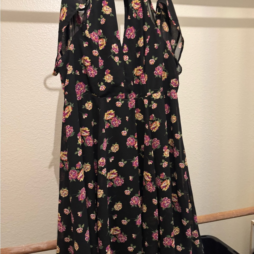 torrid Black Floral Midi Dress with Pink and Yellow Roses - Picture 2 of 2